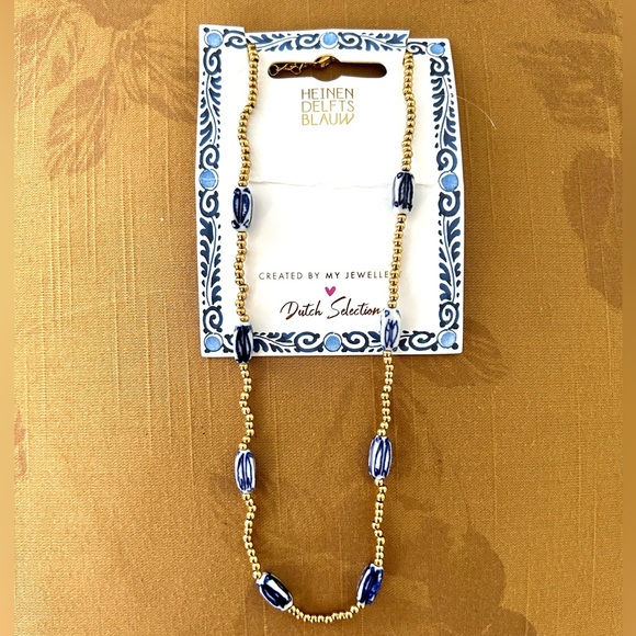 Heinen Delfts Blauw Blue and White and Gold Beaded necklace- NWT - Picture 3 of 8